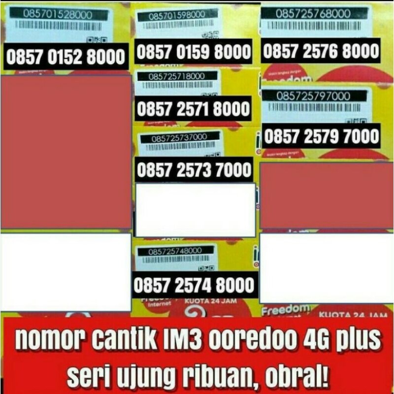 No Cantik Kartu Perdana IM3 Ooredo 4G ujung Ribuan - Kartu IM3