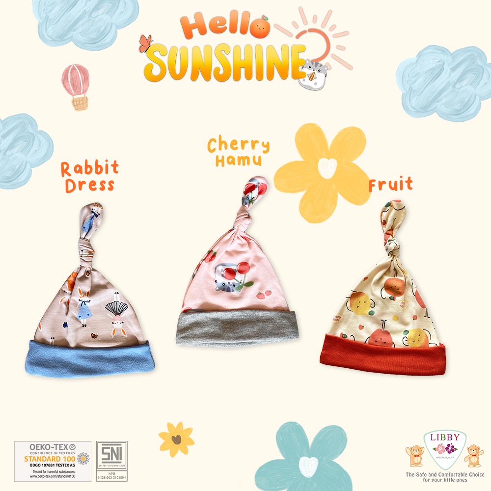 3 Topi Libby Bayi Newborn Motif Terbaru Model Tali - Perlengkapan Bayi Newborn / Perlengkapan Babyi Baru Lahir