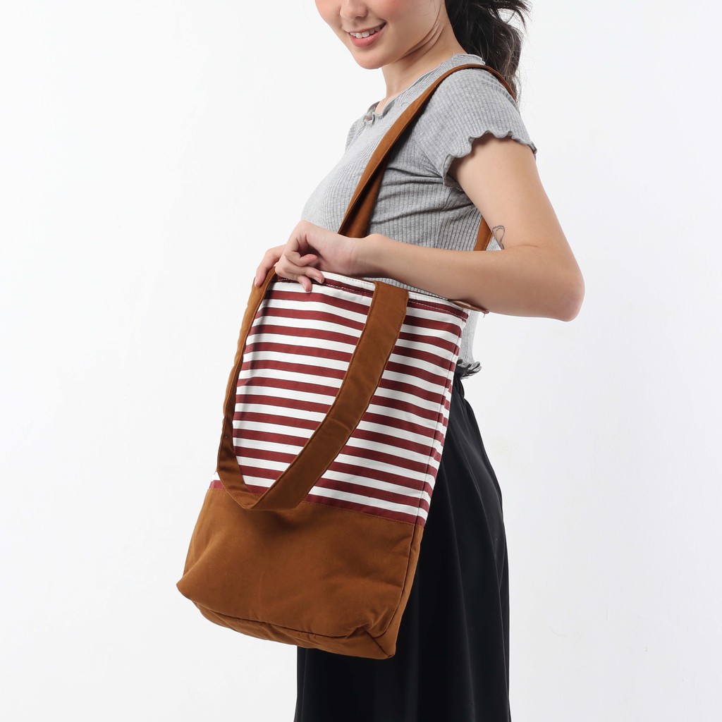 Tote Bag Kanvas Stripe Marun