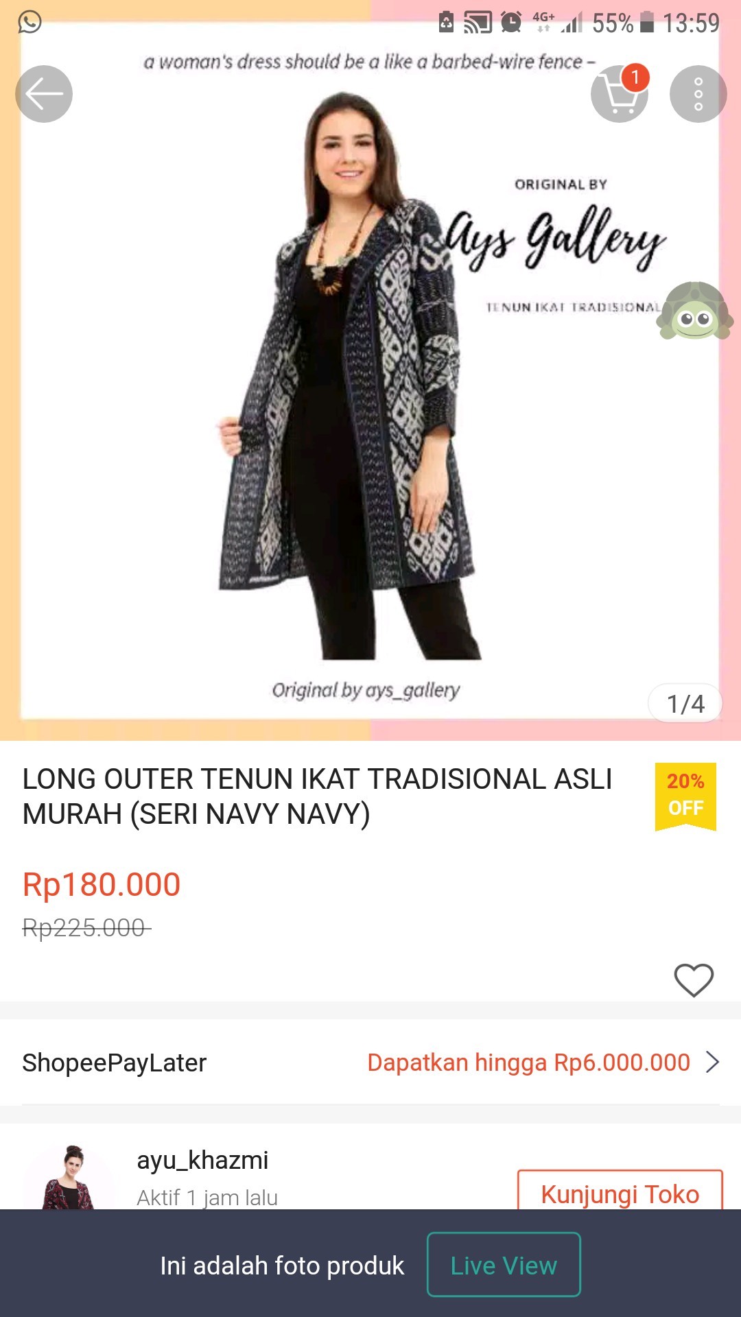 Long Outer Tenun Ikat Tradisional Asli Murah (seri Navy Navy)
