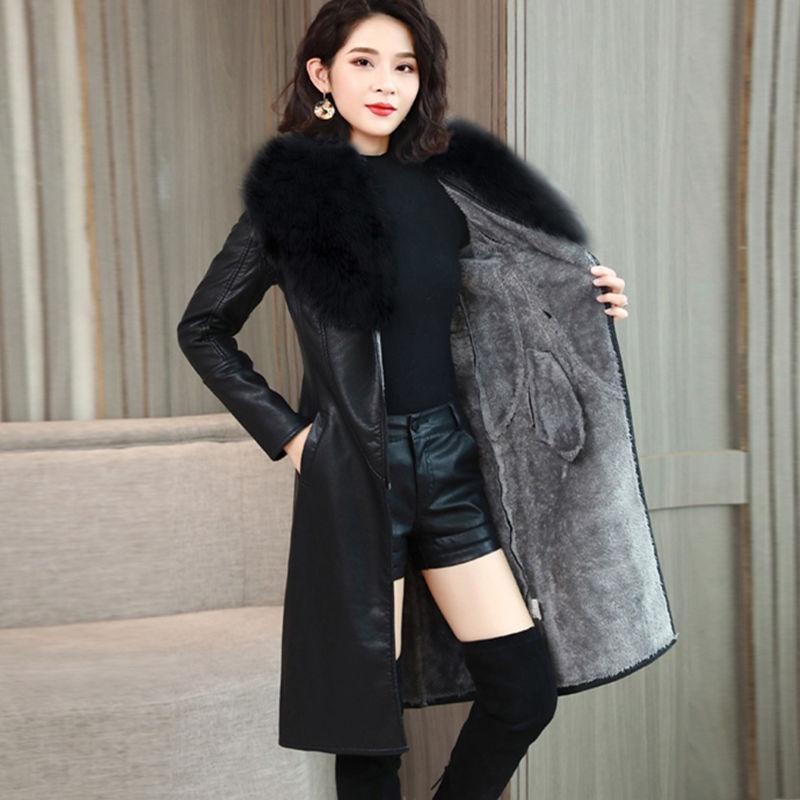 Jaket Kulit Wanita Trend Terbaru Korea  besar Wool Kerah Musim dingin Kulit Perempuan Plush tebal Me