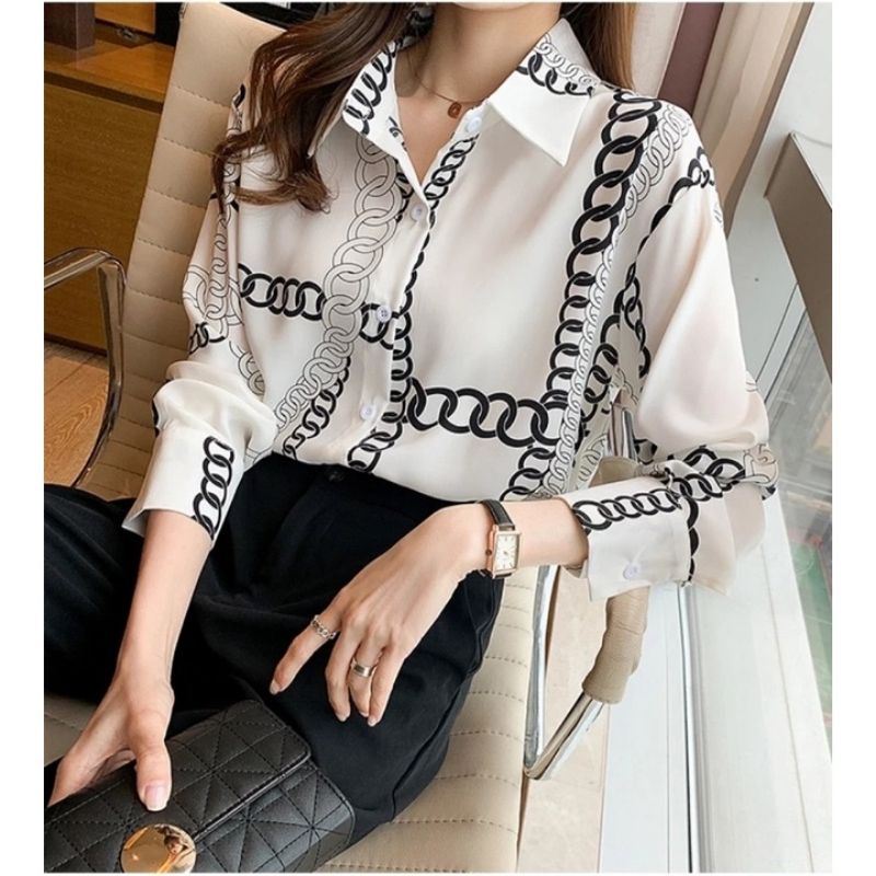 MDLV ~ 5517 BIG CHAIN SHIRT // KEMEJA LENGAN PANJANG WANITA // FASHION IMPORT WANITA