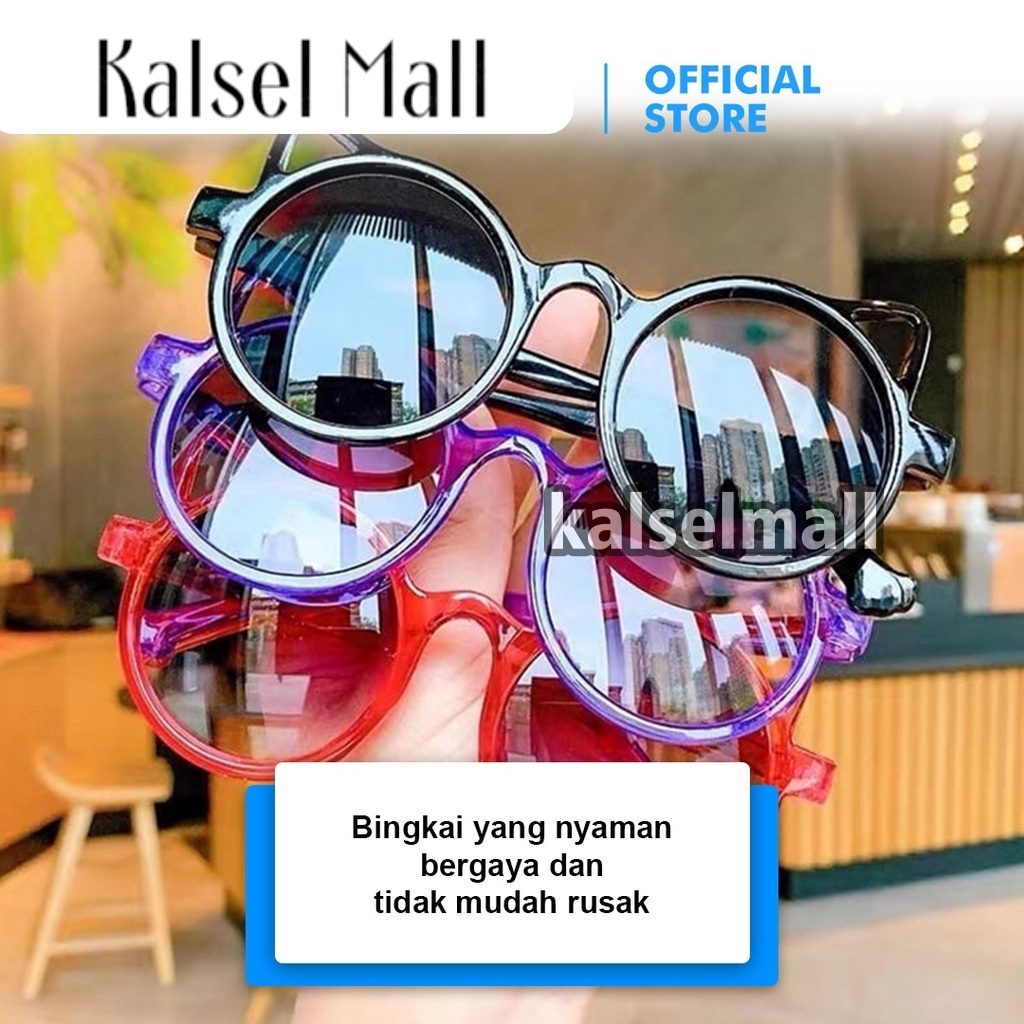 Kacamata Anak New Trend Telinga Kucing Import Fashion Anak Kaca Mata Hitam Anti Radiasi Model Bulat Anti UV Unisex Kacamata Photocromic Cowok Cewek KCA5