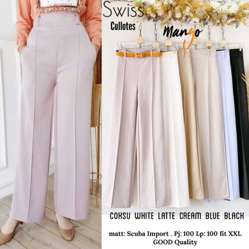 Celana Kantor Wanita Kulot Scuba Cewek Swiss Cullotes Lingkar Pinggang 100 cm Panjang 100 cm