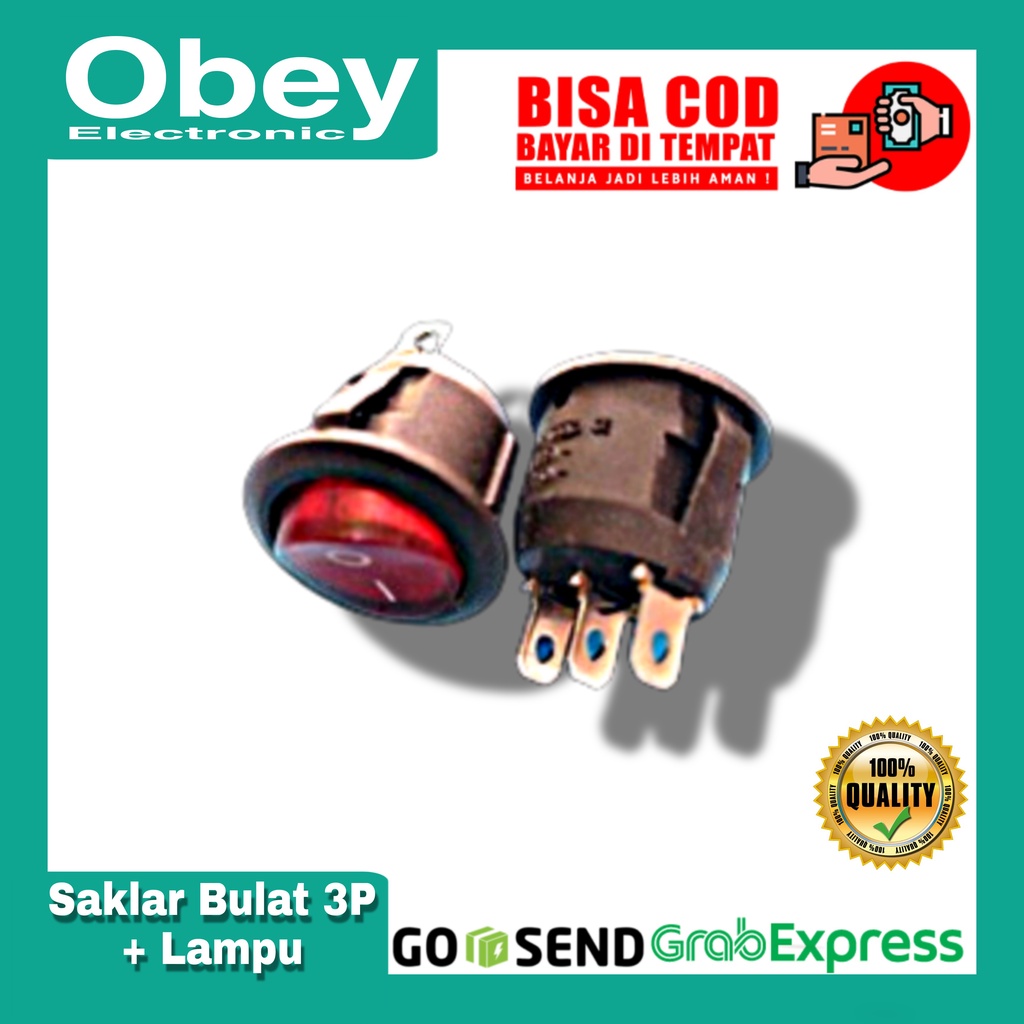 Switch/ Push / Rocker / Saklar Bulat ON OFF + Lampu