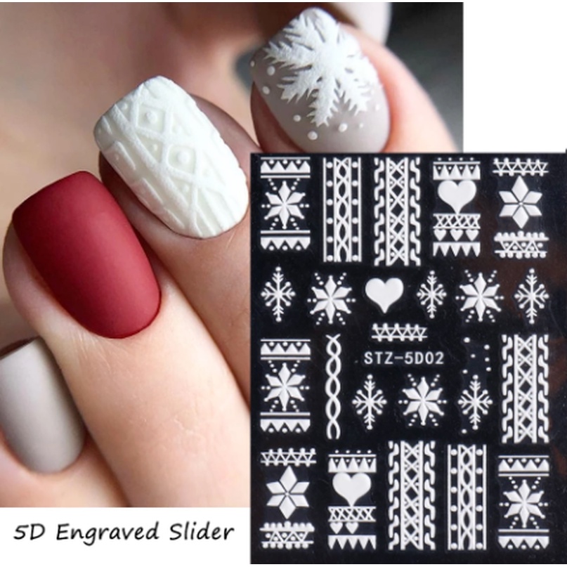 (1 Lembar) (Stiker Kuku) (5D) Motif Kepingan Salju Natal Untuk Dekorasi Nail Art / Manicure Diy