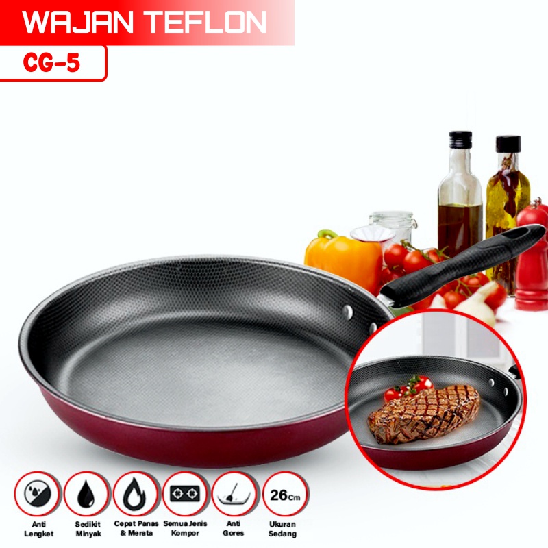 Wajan Teflon 26 Cm Fry Pan 26Cm Wajan Stainless Anti lengket penggorengan enamel CG-5 - worldhome