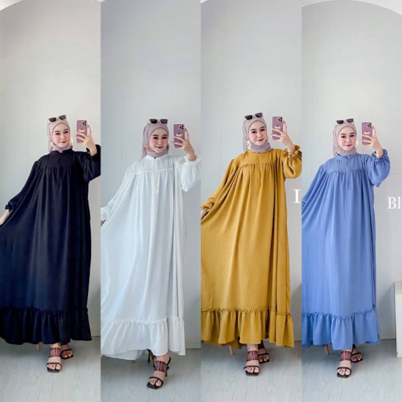 Dress Shella Polos Crincle Premium//Gamis Polos Crincle Premium