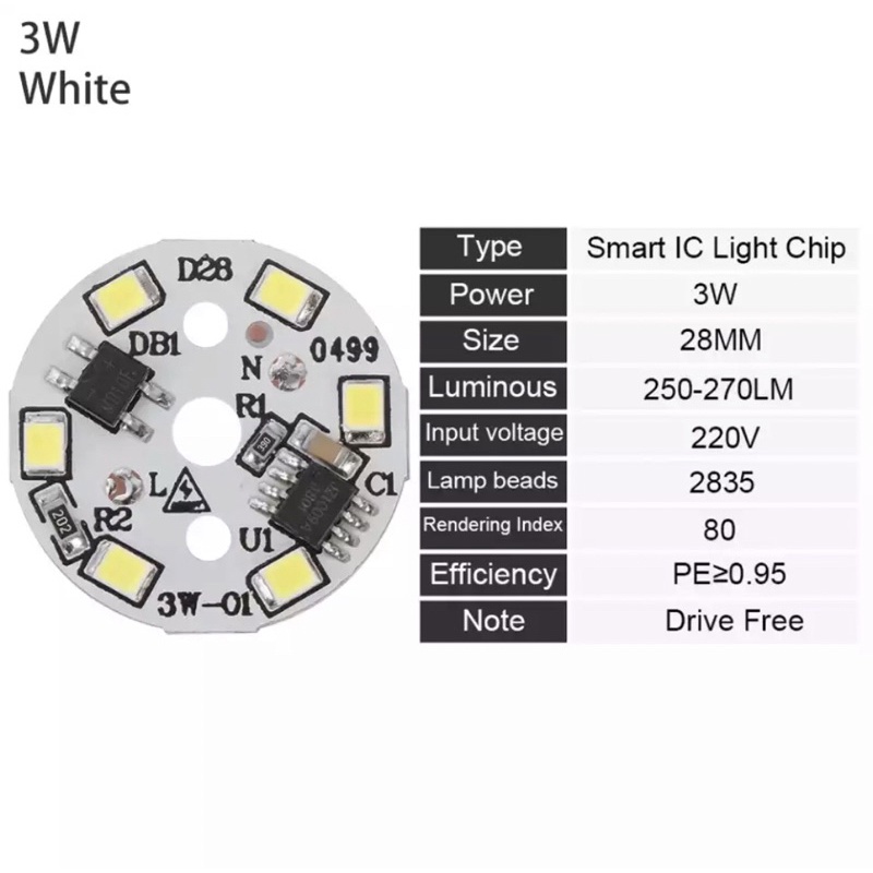 DIY Lampu LED Bulb SMD 3W AC220V Input SMART IC Putih LED Bean