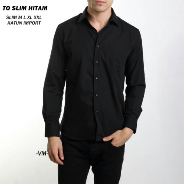 VM KEMEJA  SLIM  POLOS  PANJANG HITAM  LONG SLEEVE SHIRT 