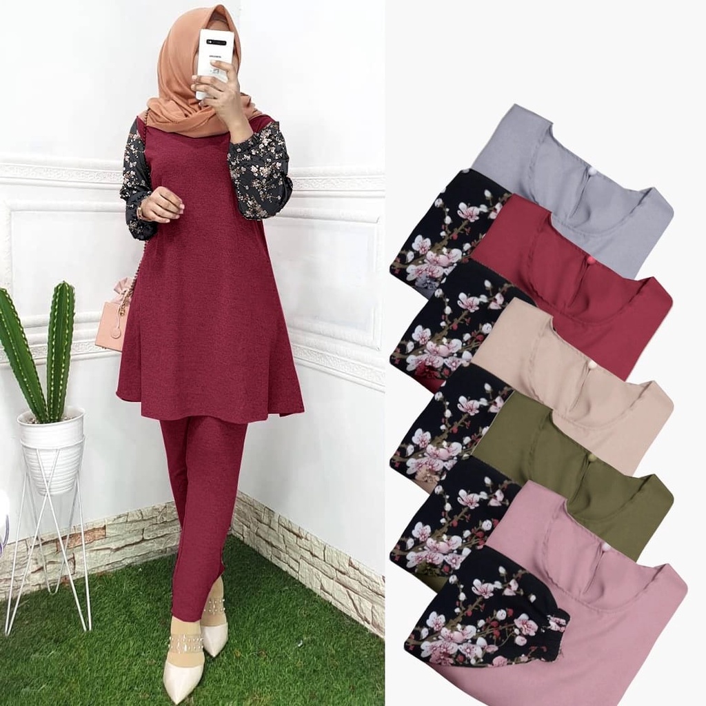 SET ELMA SETELAN BLOUSE MUSLIMAH JUMBO XL ONE SET WANITA 5 WARNA-4