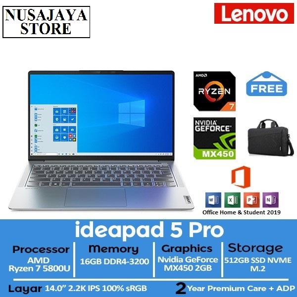 Lenovo IdeaPad 5 Pro Ryzen 7 5800U16GB 512GB SSD MX450 Win+OHS
