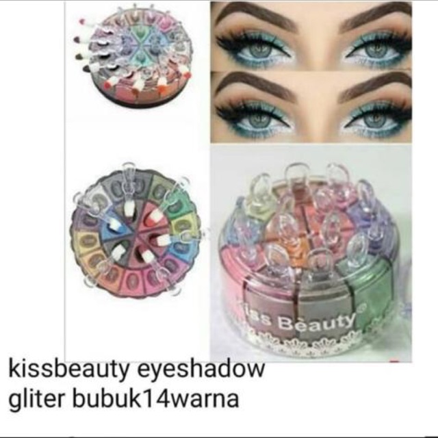 [Per Set] Eyeshadow Glitter Powder Kissbeauty Tabur / Bubuk 14 Warna