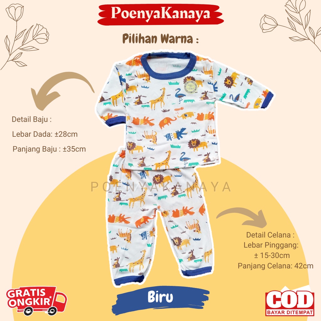 Setelan Baju Bayi Piyama Bayi Panjang SAFARI PUTIH FULL PRINT Viori Size 6-18 Bulan SPY27