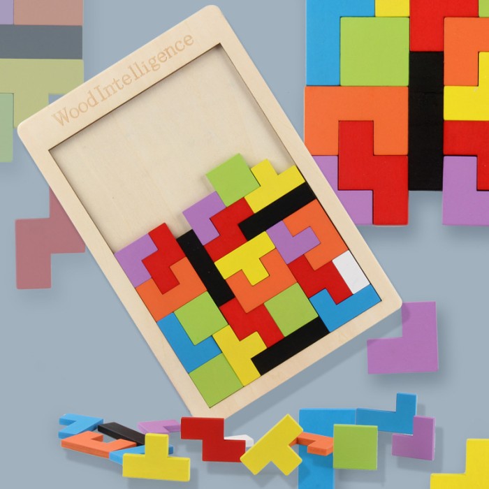 Puzzle Kayu Tangram Tetris Kayu 2D Wood Puzzle Tangram Puzzle Tetris Kayu Interactive Toys Edukasi