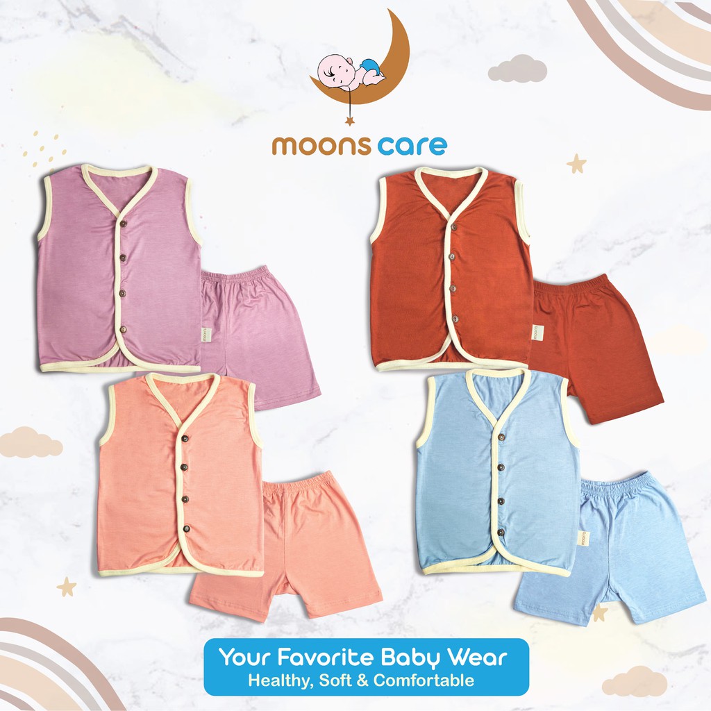 SML MOONS Stelan kancing Kutung Polos SML Baju kutung celana pendek STELAN Moon's baju bayi baju