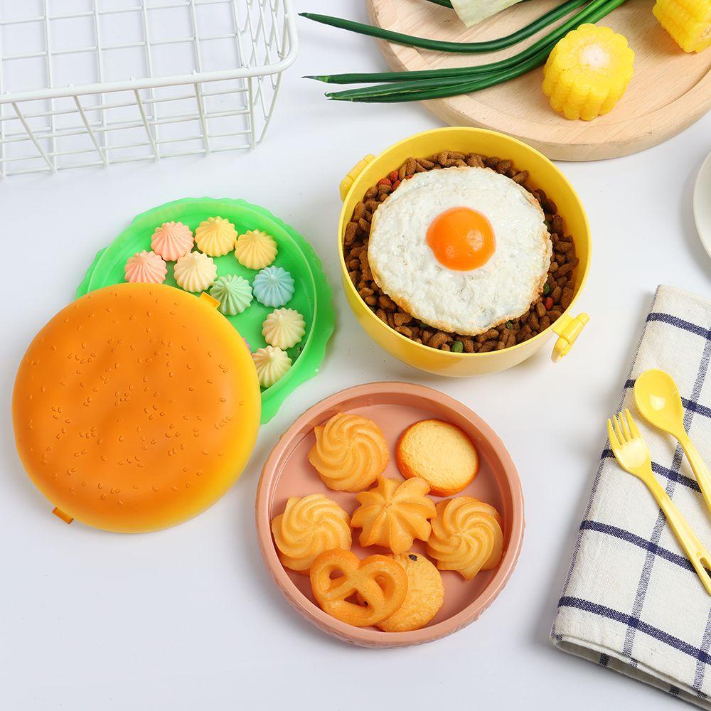 R-FLOWER Lunch Box Set Peralatan Makan Hamburger Garpu Wadah Makanan