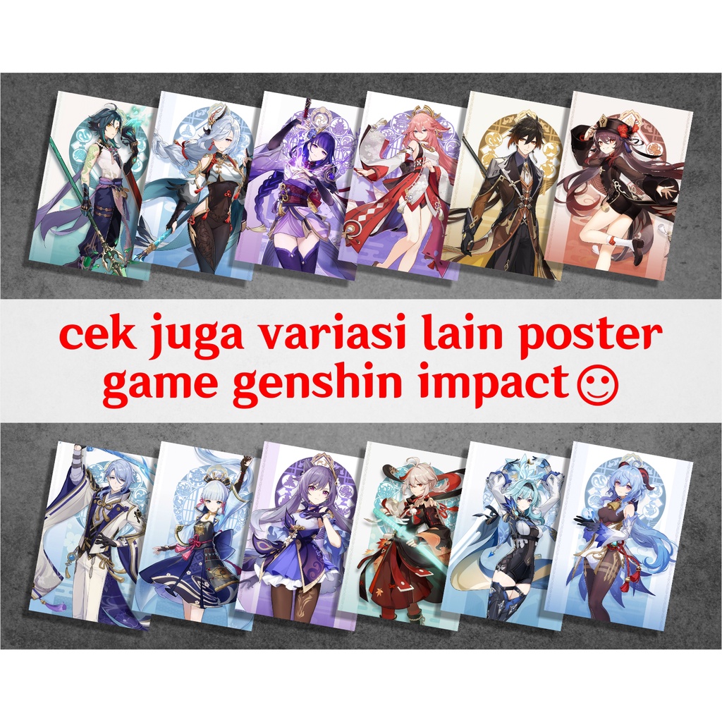 Koleksi Poster A4 Anime Game Genshin Impact C - Hu Tao Raiden Shogun - Ayaka Eula Ganyu Kazuha Keqing Klee Shenhe Raiden Shogun Xiao Yae Miko Zhongli