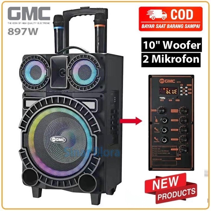 GMC 897W Speaker Bluetooth Speaker Meeting 10 Inch Free 2 Mic Wireless