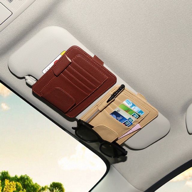 Holder Kaca Mata Pena Kartu Parkir E Toll Jepit Sunvisor Mobil Kulit Sintentis Premium Quality