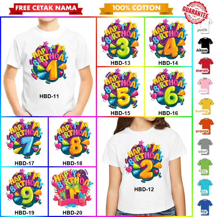 [FREE NAMA!!] Baju Kaos ANAK DAN DEWASA HAPPY BIRTHDAY ULANG TAHUN BANYAK MOTIF