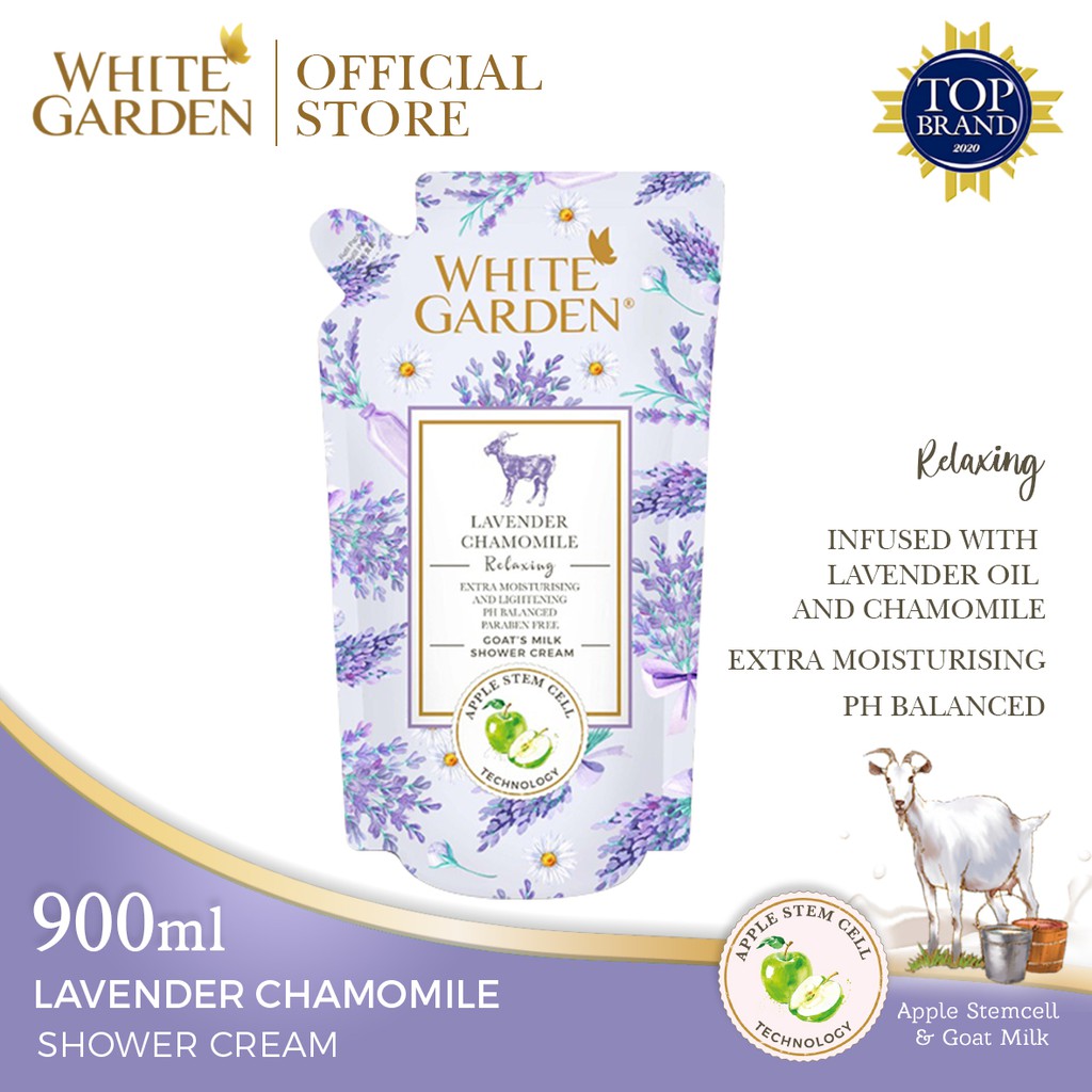 WHITE GARDEN Lavender Chamomile & Goat's Milk Shower Cream Sabun Mandi Cair Susu Kambing 900ml