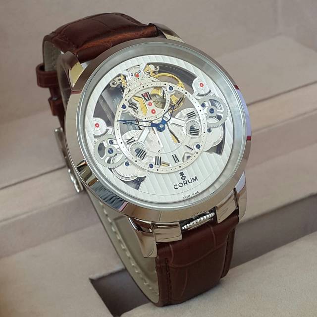 Jam Tangan Pria CORUM AUTOMATIC Case Silver Leather Kulit