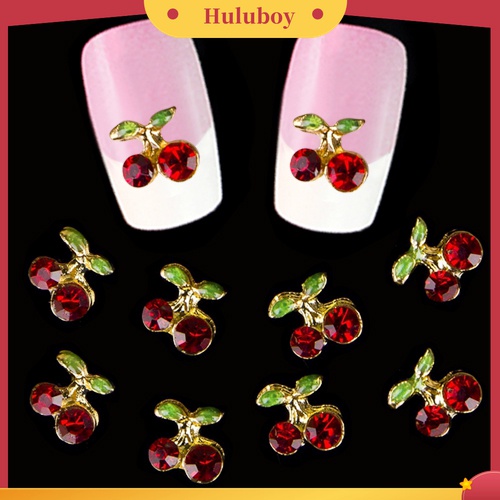 Huluboy Huluboy♡ 10pcs Berlian Imitasi Glitter Bentuk Cherry 3D Untuk Nail Art Charms