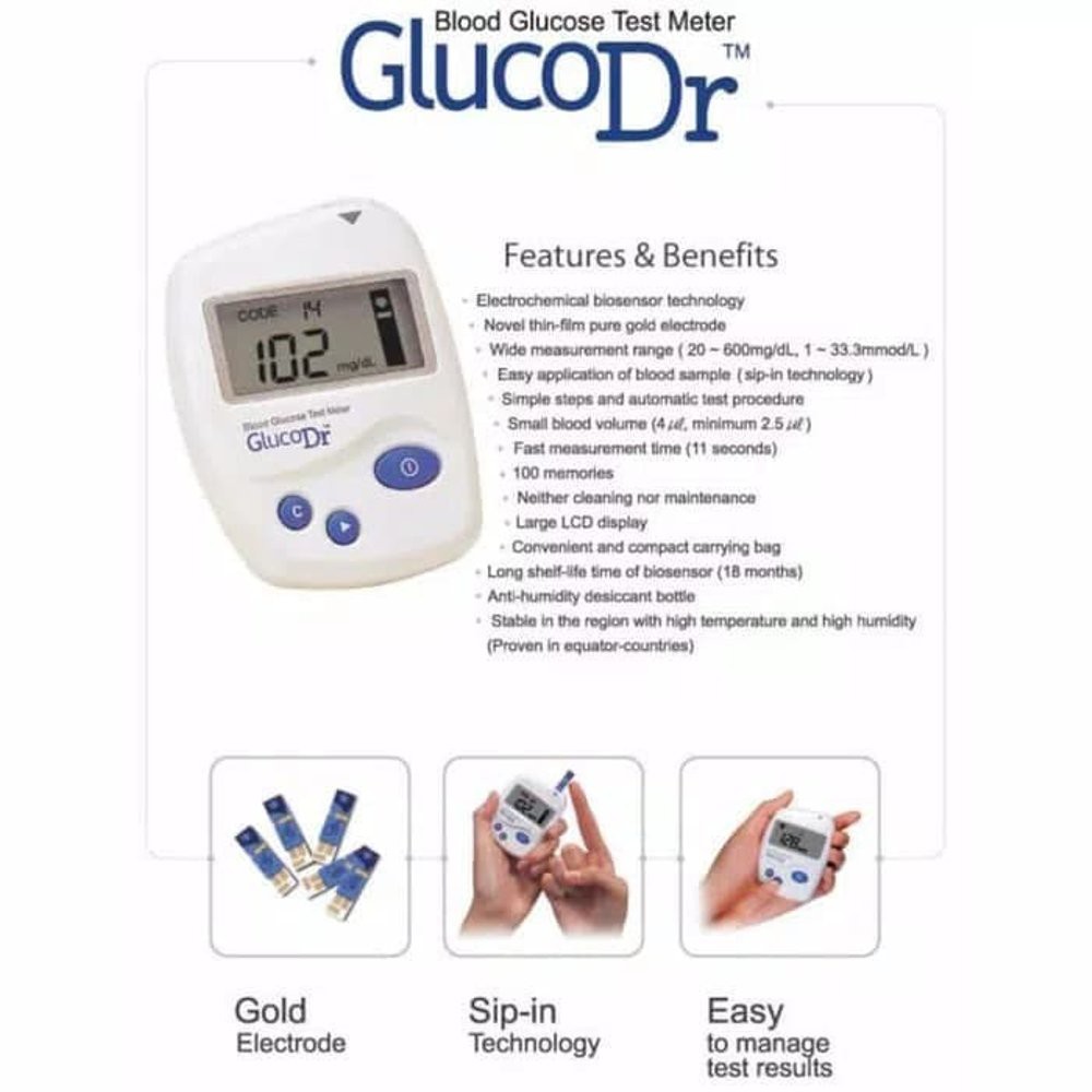 GLUCODR / GLUCO DR BIO SENSOR AGM 2100 ALAT TEST DAN STRIP GULA DARAH (BOX KUNING)