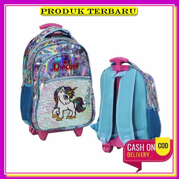 Promo Tas Roda Dorong Trolley Anak Tk Perempuan Motif Kuda Pony Pirang Cetar Burung Piquin Owl Gloss