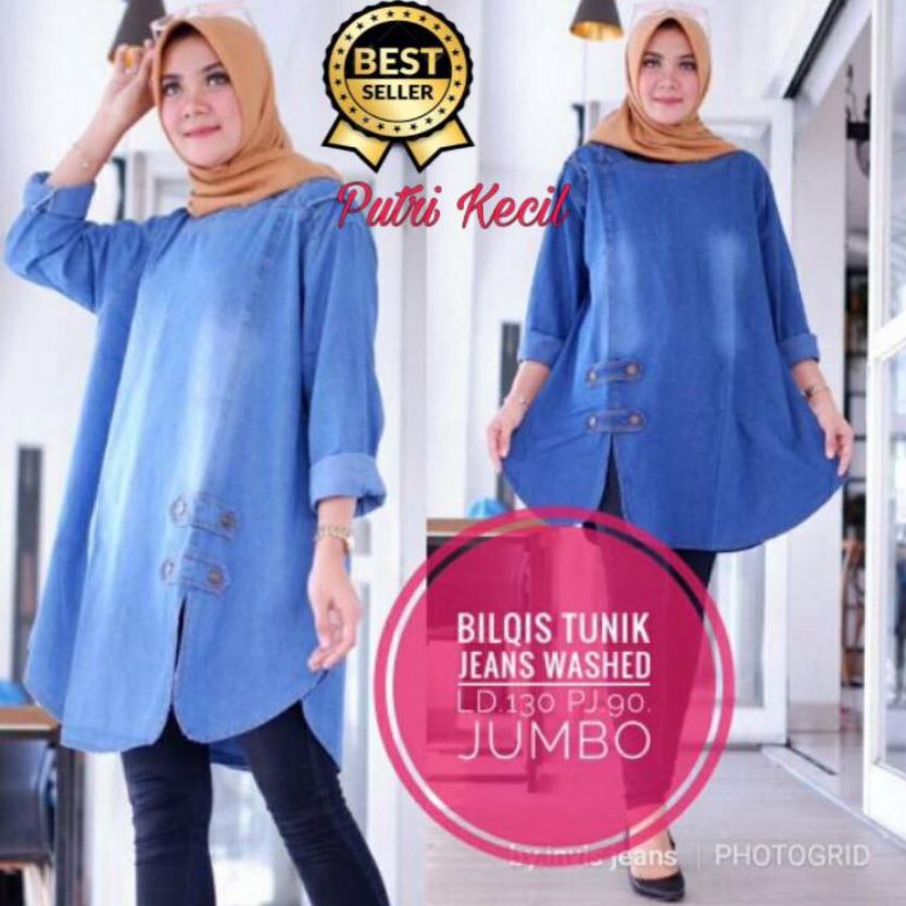 SIZE JUMBO LD BESAR!! BILQIS TUNIK MATT JEANS WASH