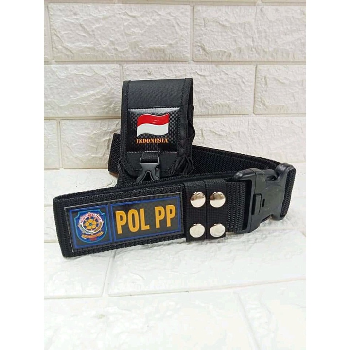 kopel pol pp set tempat hp/ikat pinggang pol pp/sabuk pdl pol pp set tempat hp
