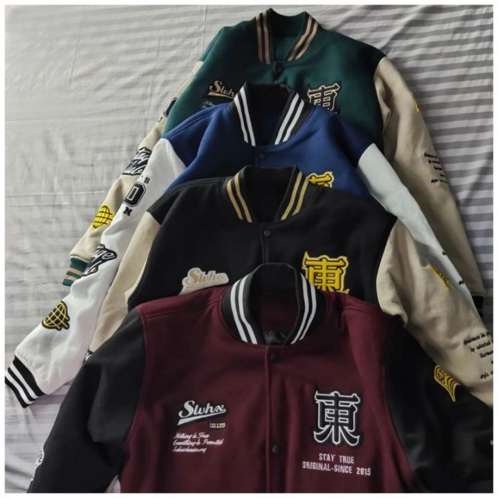 BISA COD - JAKET VARSITY FULL BORDIR FLEECE TEBAL PRIA WANITA / JAKET BASEBALL PRIA VARSITY ANAK DAN DEWASA