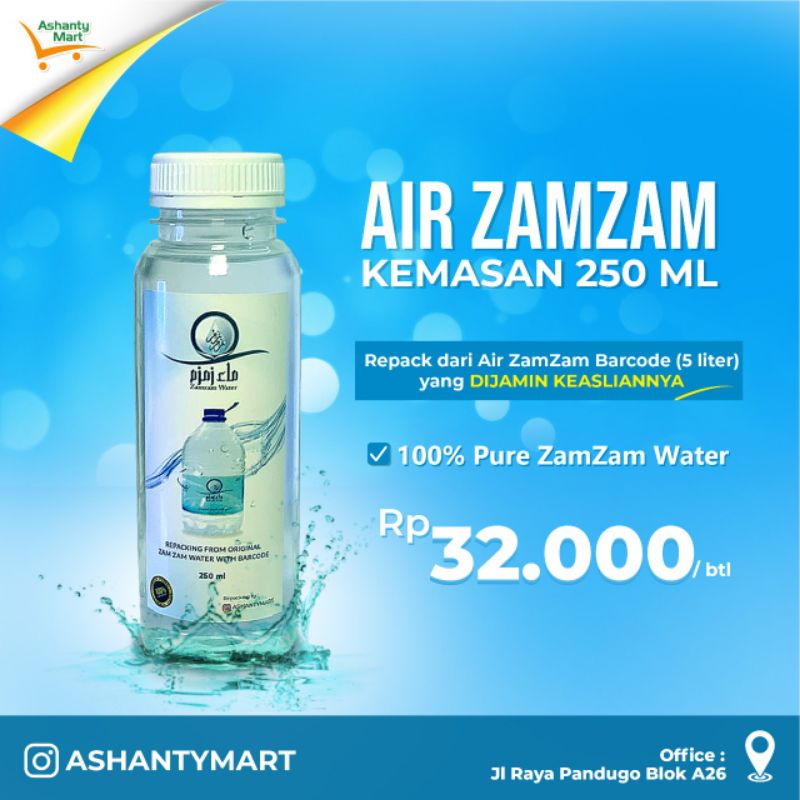 

Repack Air ZamZam 250ml Murni & Asli (Dikemas kembali dari Air ZAMZAM ORIGINAL BARCODE 5L)