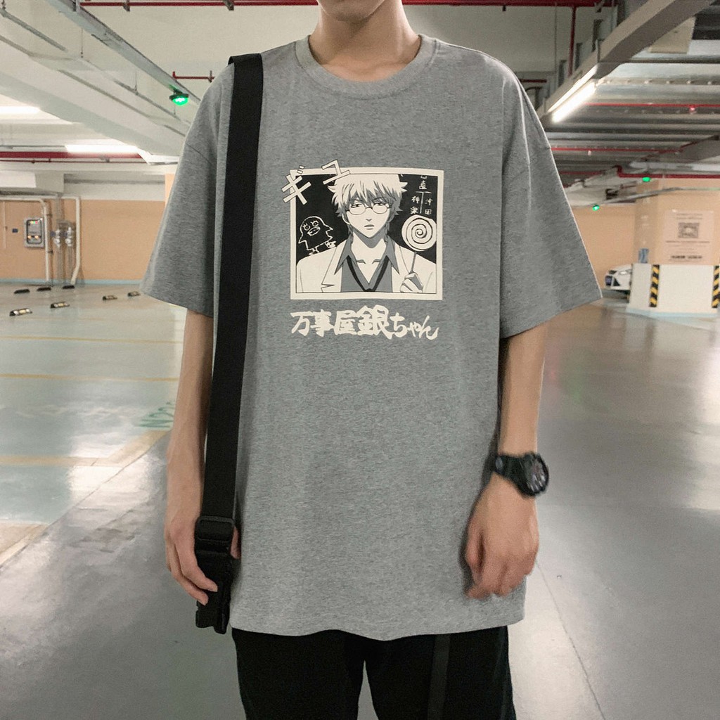 Oversized Gintama Sakata Gintoki Streetfashion Tshirt Kaos Anime Manga Shiroyasha Streetwear