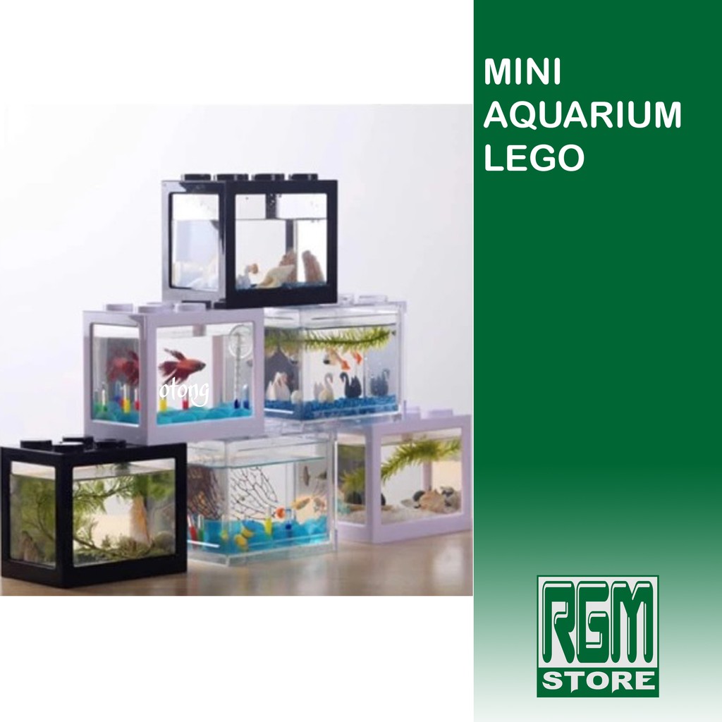 Aquarium Akuarium Mini LEGO Block Soliter Ikan Cupang LED