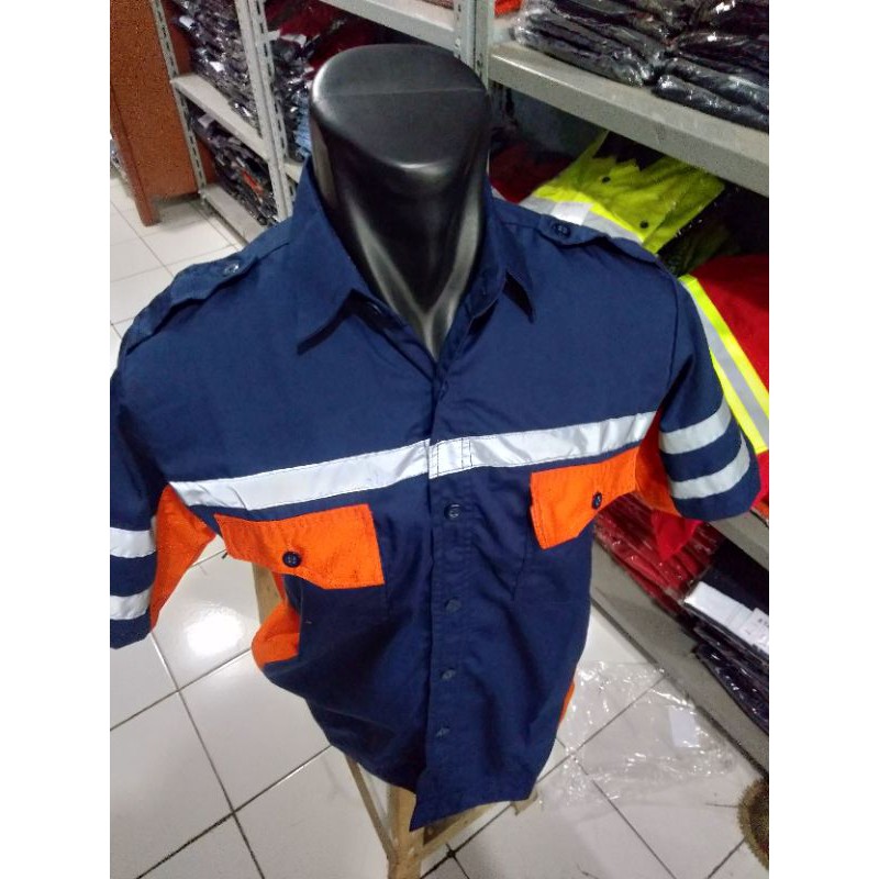 SERAGAM SAFETY LENGAN PENDEK FREE LOGO K3 BENDERA ORANYE DONGKER KANCING