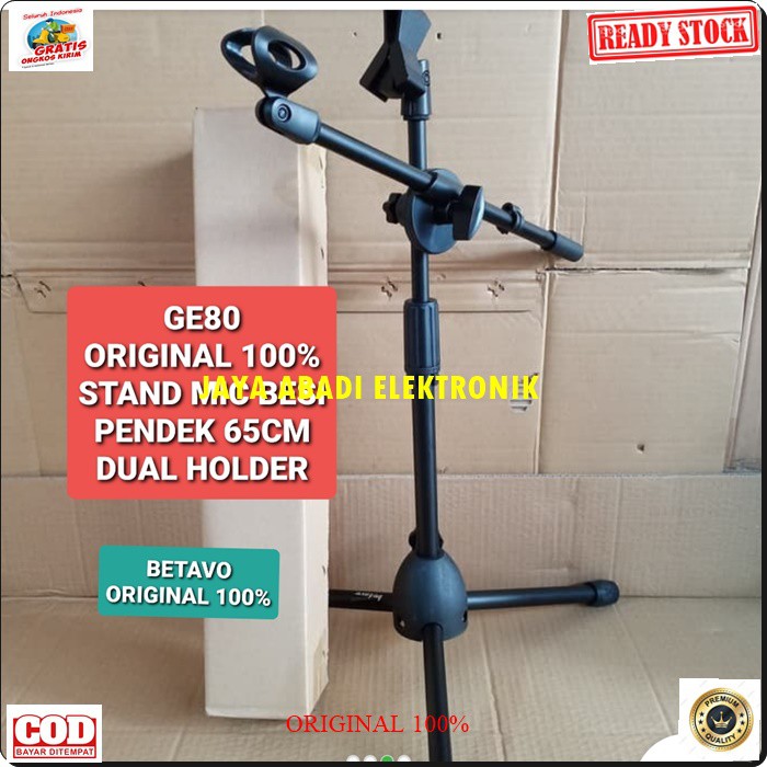 G80 ORIGINAL BETAVO STAND MIC 65 CM MIK DUAL DOUBLE KAKI TIGA HOLDER STANDING MIKCROPHONE PENYANGGA UNIVERSAL MIKROPHONE TIANF PEGANGAN TRIPOD ASLI GANTUNGAN HANGER BISA SEMUA JENIS MIC BAHAN BESI DAN BISA DIATUR KETINGGIANNYA