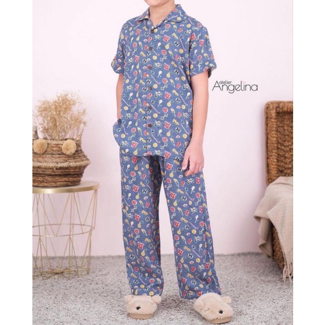 Atelier Angelina Ariel Pajamas Sport Ornamen Jeans 6-8y | Motor Cross Deep Maroon 4-6y | A Letters B