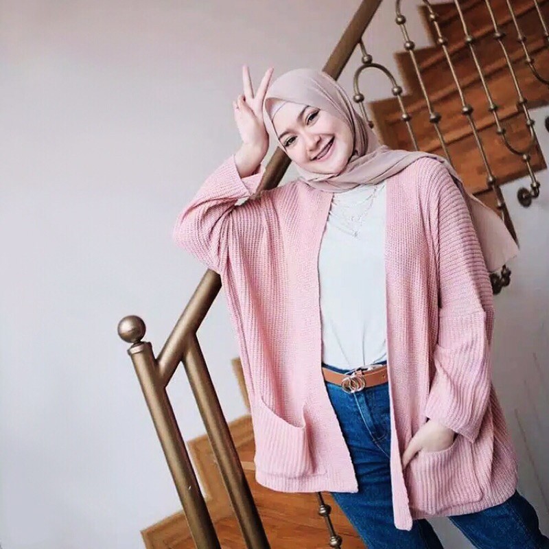 Cardy locy bahan rajut cardy oversize pocket loocy ready stock lavella outer-3