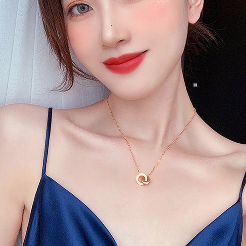 Kalung Model Cincin Ganda,Bahan Titanium Steel,Tidak Pudar Dan Alergi,Rose Gold