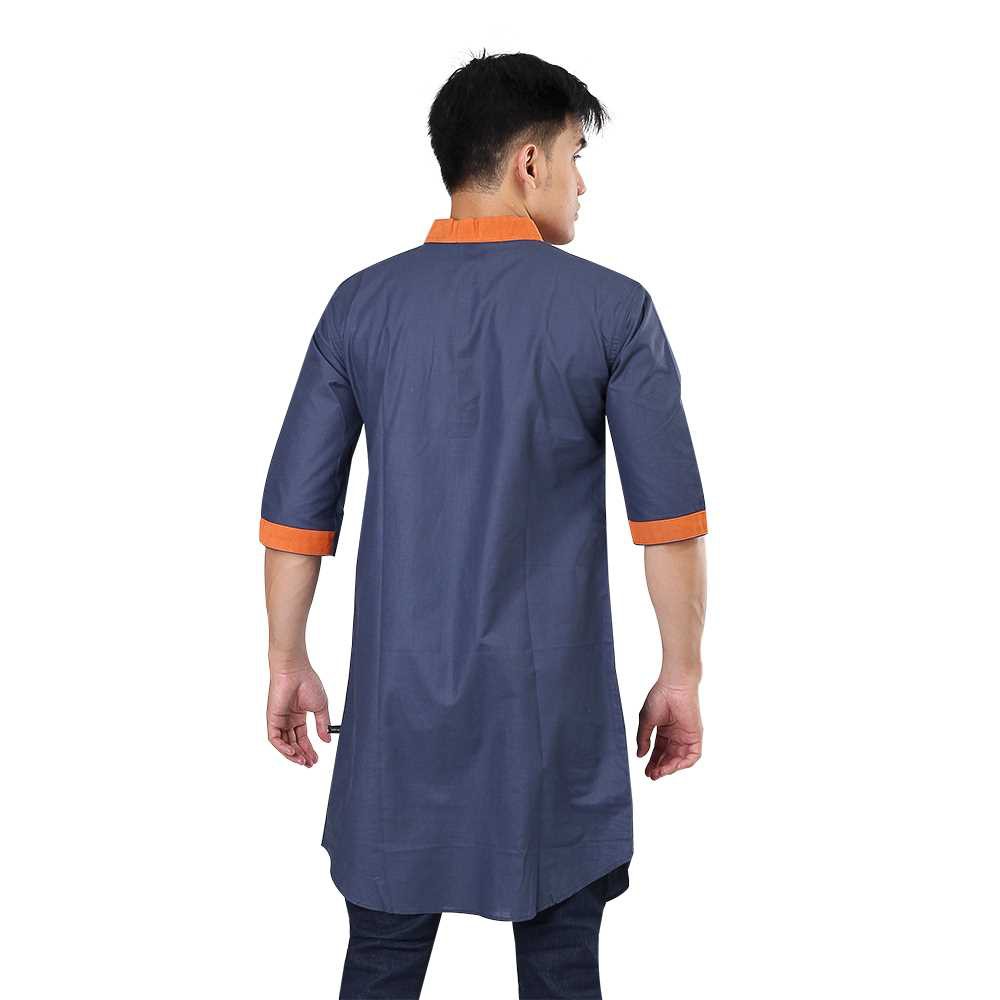 Baju Koko Kurta Pakistan Dewasa Lengan 3/4 Premium Warna Navy Katun