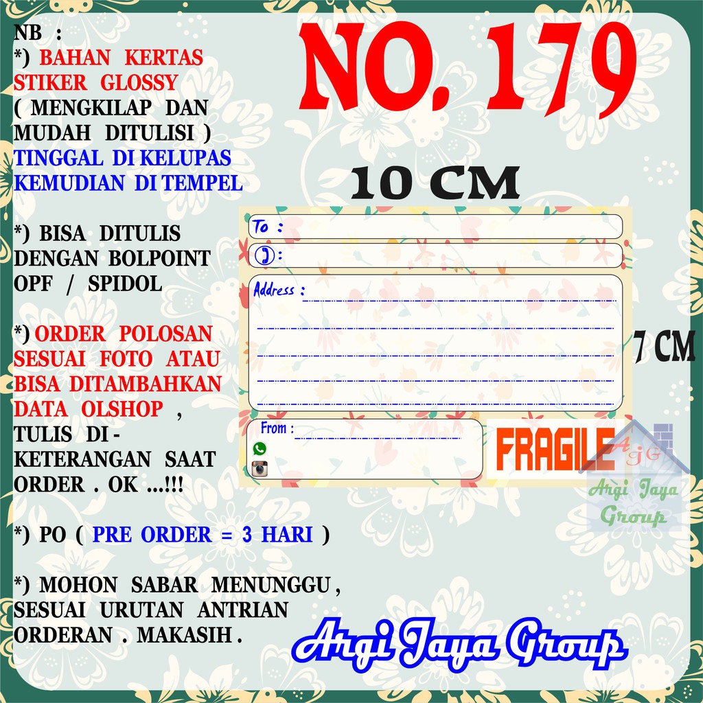 

Stiker Pengiriman - Sticker Alamat Olshop Murah Nomer 179 - 10x7 cm - Glossy