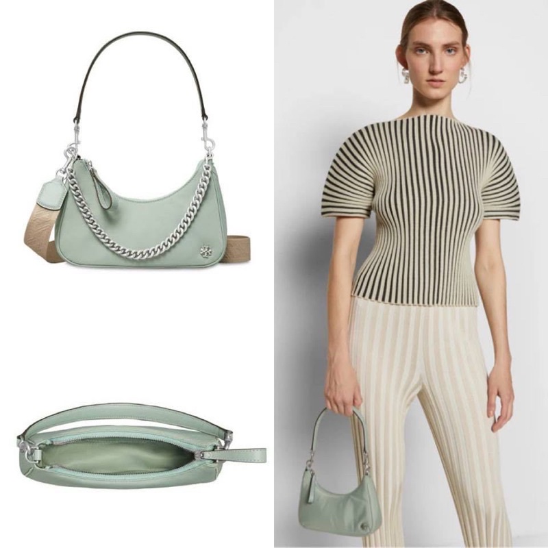 Tory Burch TB small Mercer Shoulder Bag in Blue Celadon  Sz 22 x 10 x 6