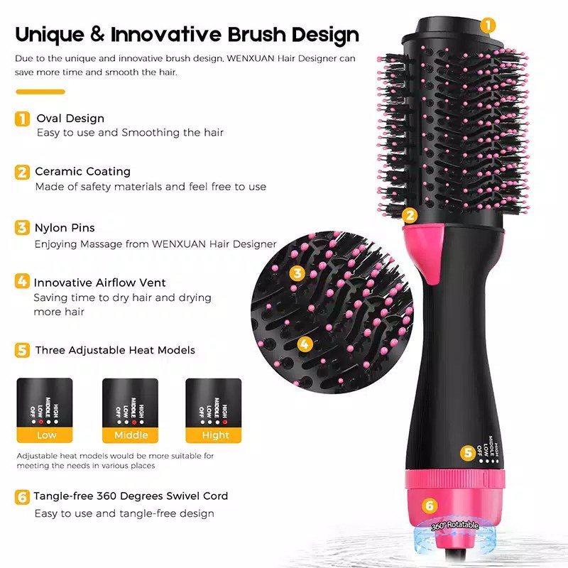 HS-0014 Sisir pengering rambut 4 in 1 one step hairdryer styler hot air brush sisir blow impor murah