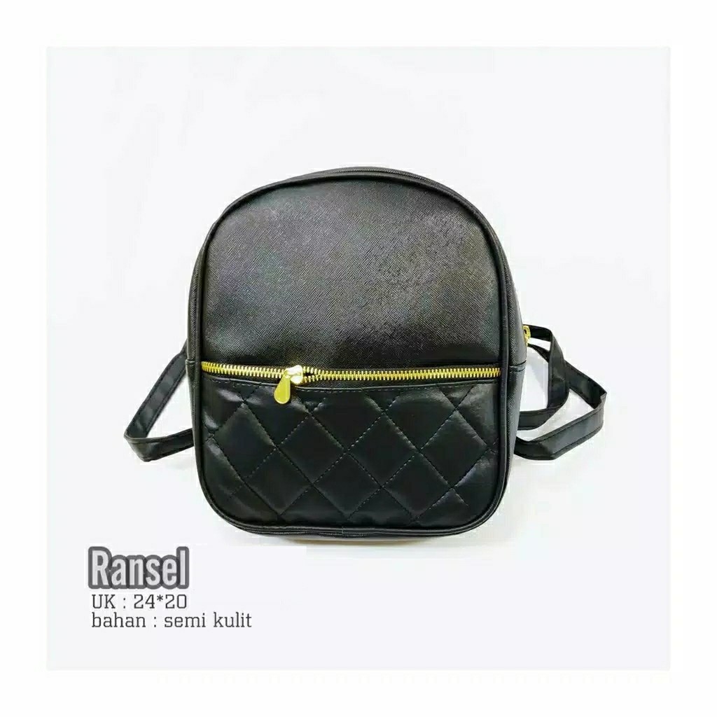 tas ransel kulit zipper kotak  zkt tas backpack fashion black