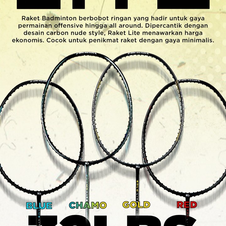 Raket Badminton Hiqua Hi-Qua Lite Gold/Chamo/Blue/Red Lite Ringan 5U
