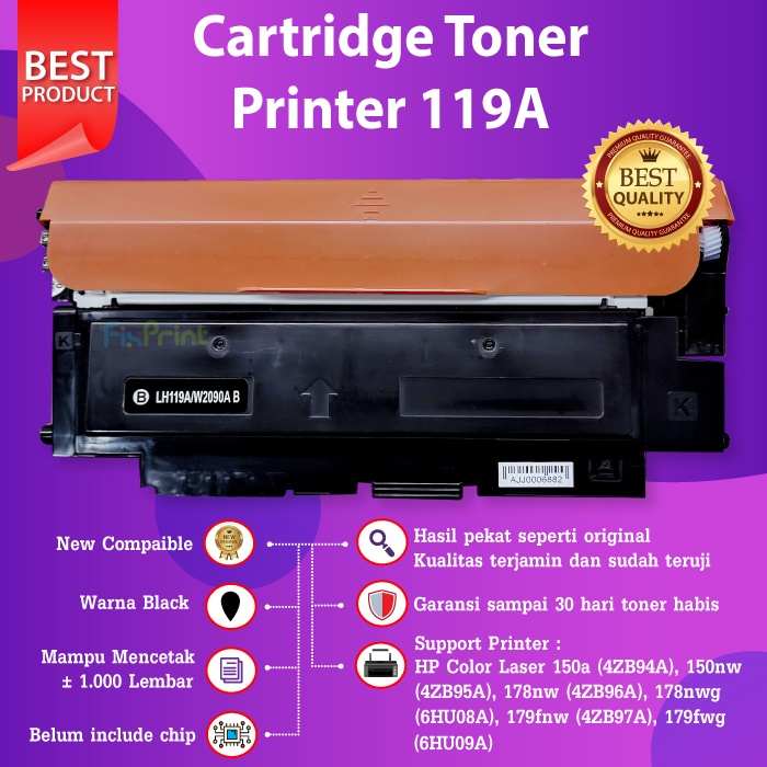 Cartridge Toner Compatible 119A W2090A W2091A W2092A W2093A Printer HP 150a 150nw 178nw 179nw 179fnw