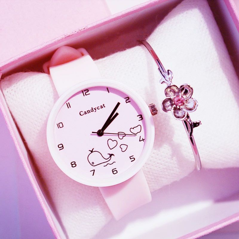 Jam Tangan Wanita Casual Lucu Sederhana Jam Candycat Jam Tangan Ikan Candy Cat Watch