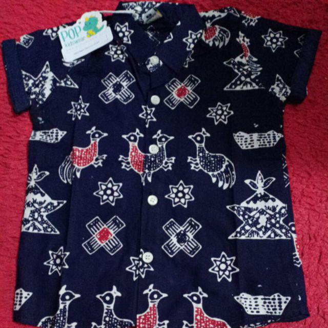 Pop Kidswear   Sagara Batik Shirt - Kerah Koko - Kemeja Batik Anak Cap Ayam